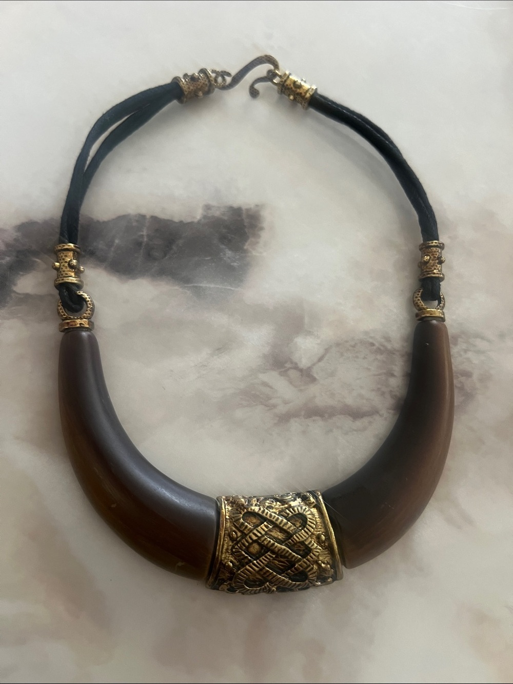 5/$25 Boho Statement Necklace - Celtic Knotwork & Dark Resin Centerpiece - Picture 3 of 4